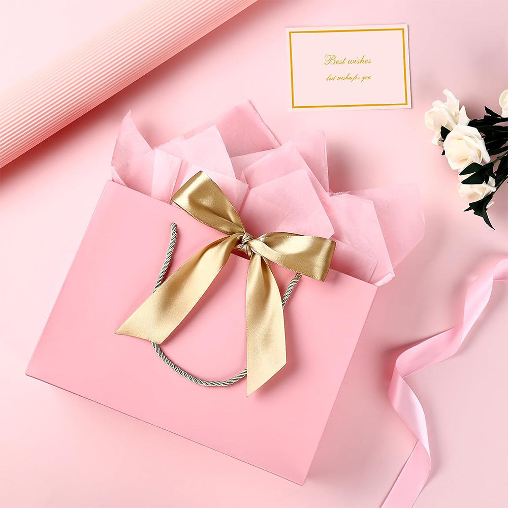 4Pieces Gift Bags with Cards and Wrapping Paper for Weddings Parties - Pink