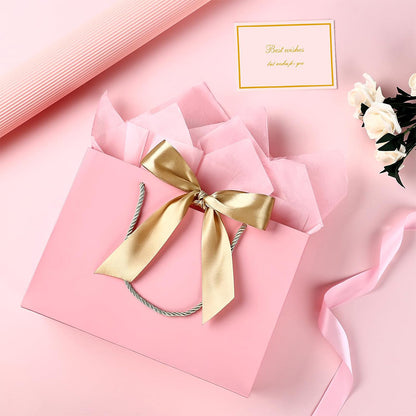 4Pieces Gift Bags with Cards and Wrapping Paper for Weddings Parties - Pink