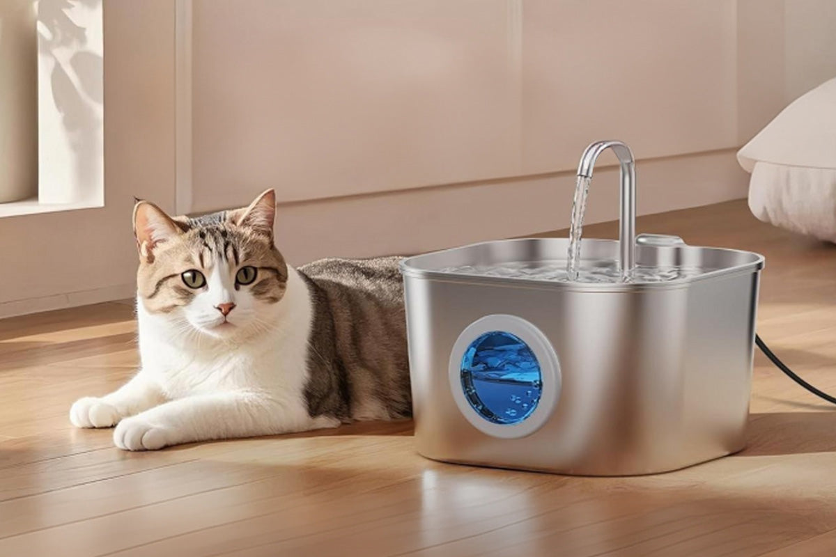 USB 2.2L Stainless Steel Pet Water Fountain - Round Window