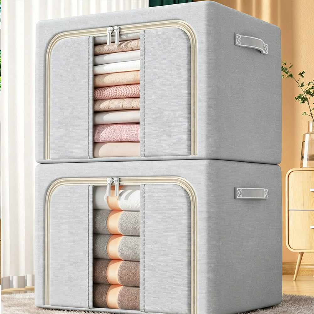 2Pcs Steel Frame Clothes Storage Bag Foldable Underbed Organizer with Window
