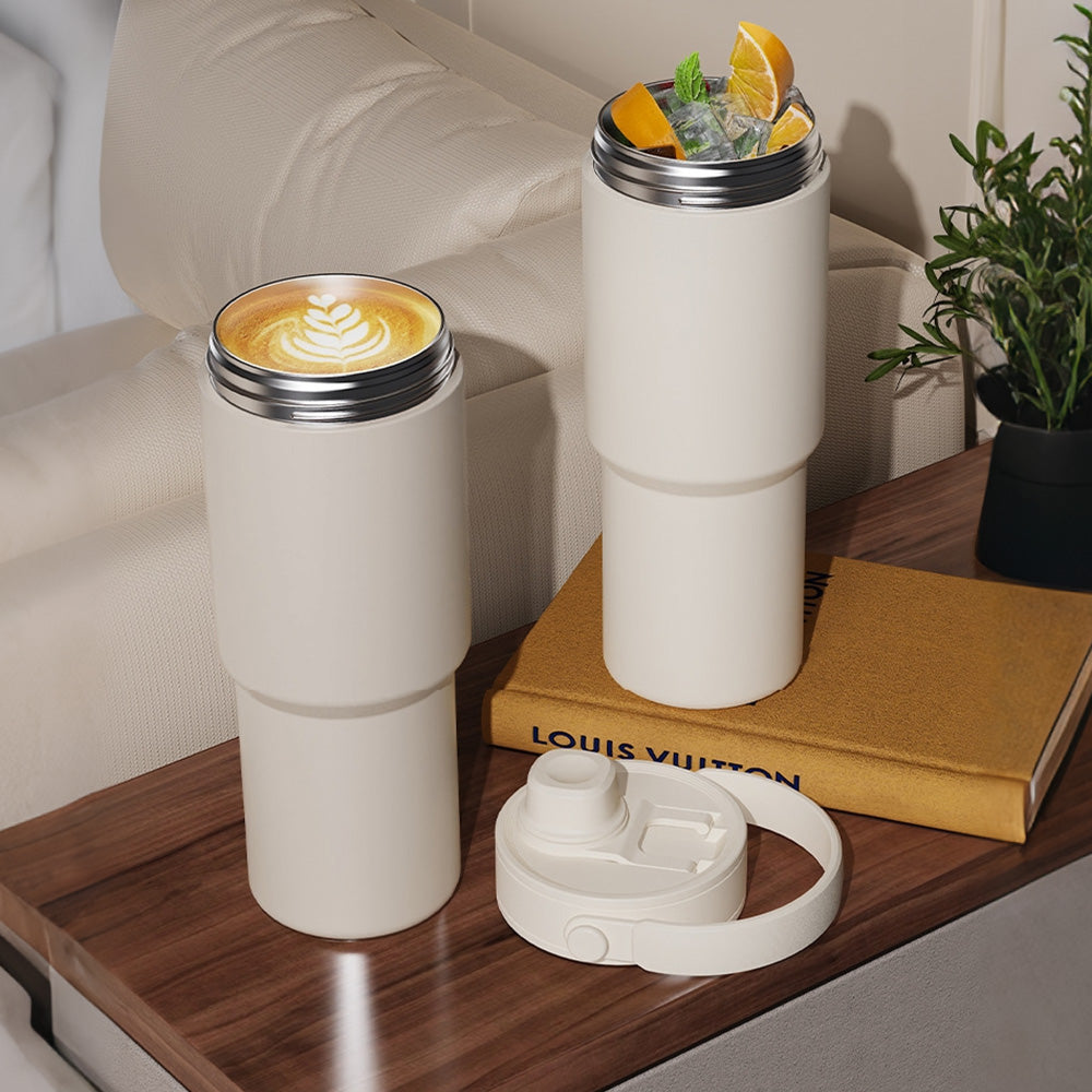 Dual Lid Tumbler with Straw 735ml Vacuum Insulated Water Bottle-White