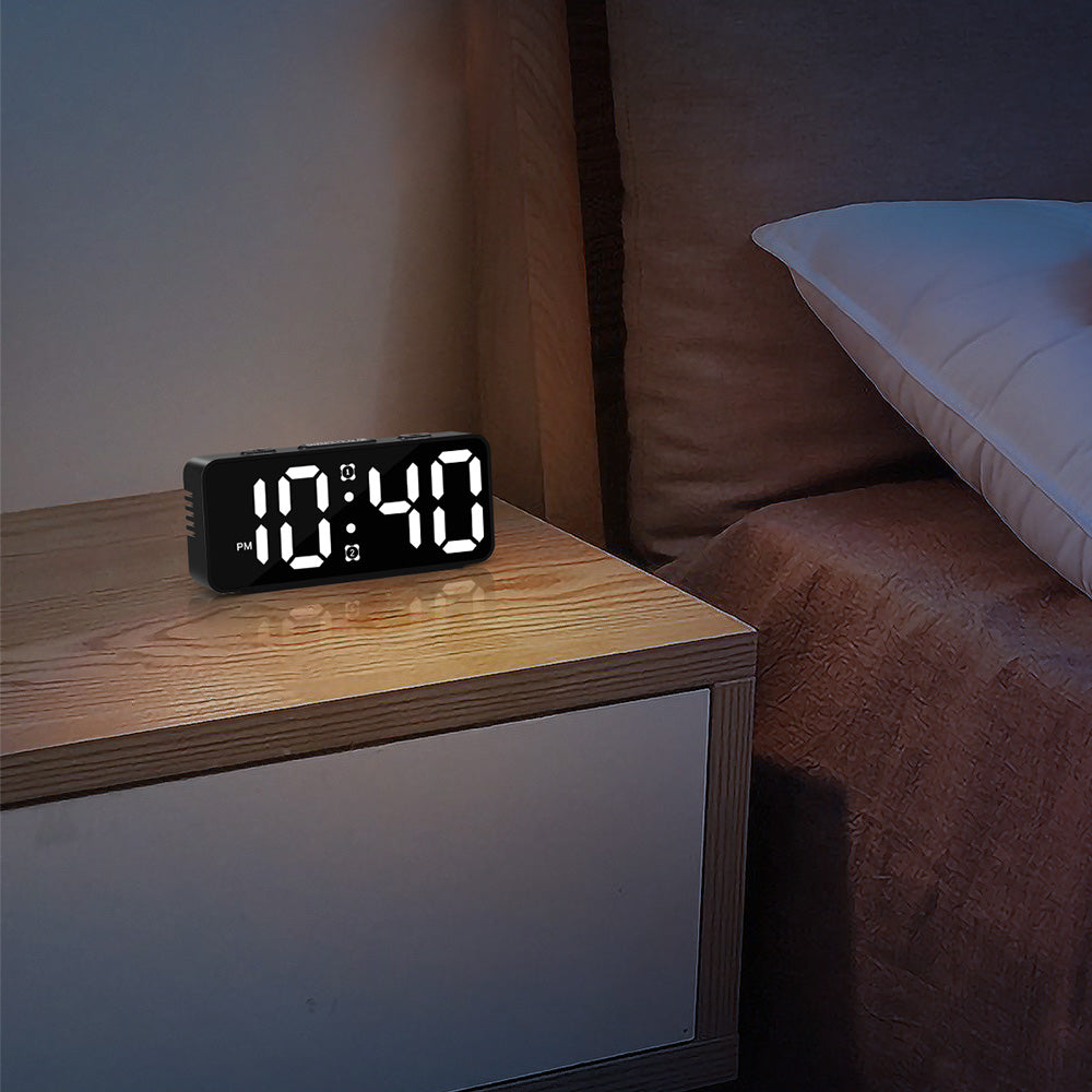 Small Digital Alarm Clock with 6 Dimmers and 5 Alarm Volumes for Bedrooms-Black