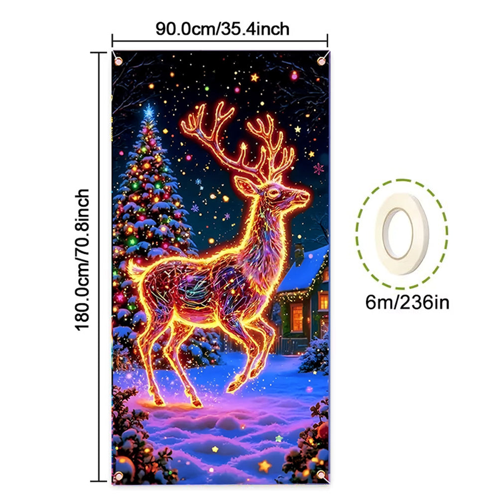 90x180cm 2D UV Reactive Christmas Glow Door Curtain - Deer