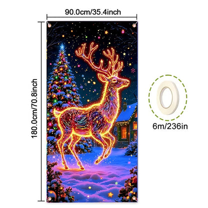 90x180cm 2D UV Reactive Christmas Glow Door Curtain - Deer