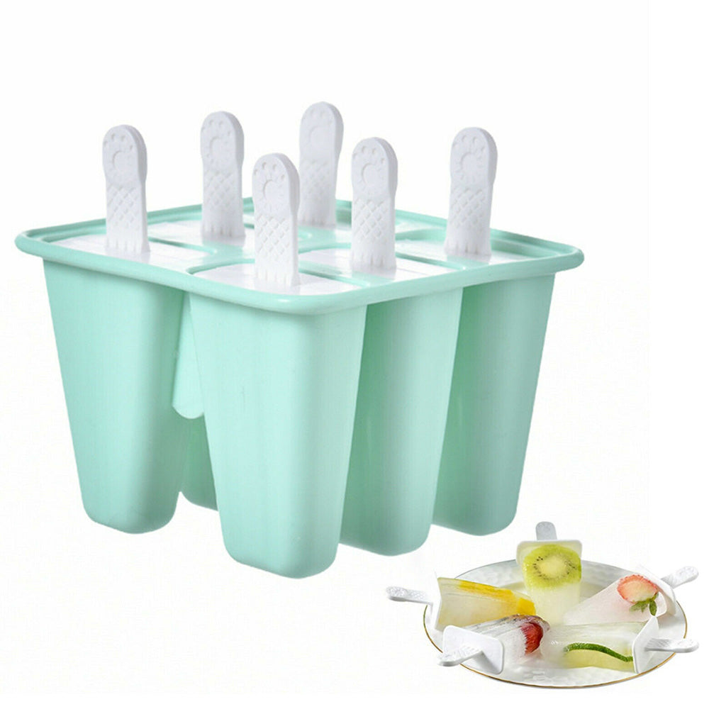 6 Cavity Ice Cream Mould Block Popsicle Molds Ice Lolly Mold With Sticks -Light Green