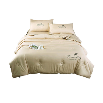 4 Pieces Set Summer Cool Feeling Bedding Set Air Conditioning Comfy Comforter Pillowcase Bed Sheet Khaki