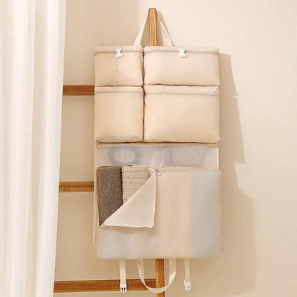 Multi-Compartments Hanging Storage Organizer Foldable Packing Cubes with Handle for Travel Beige