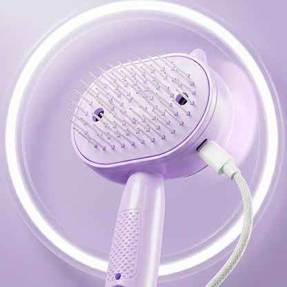 Electric Spray Hair Brush with Cat Ear Design and One Click Cleaning - Purple
