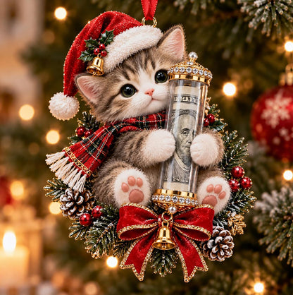 5 Piece Christmas Cash Holder Animal Ornaments with Clear Money Tubes