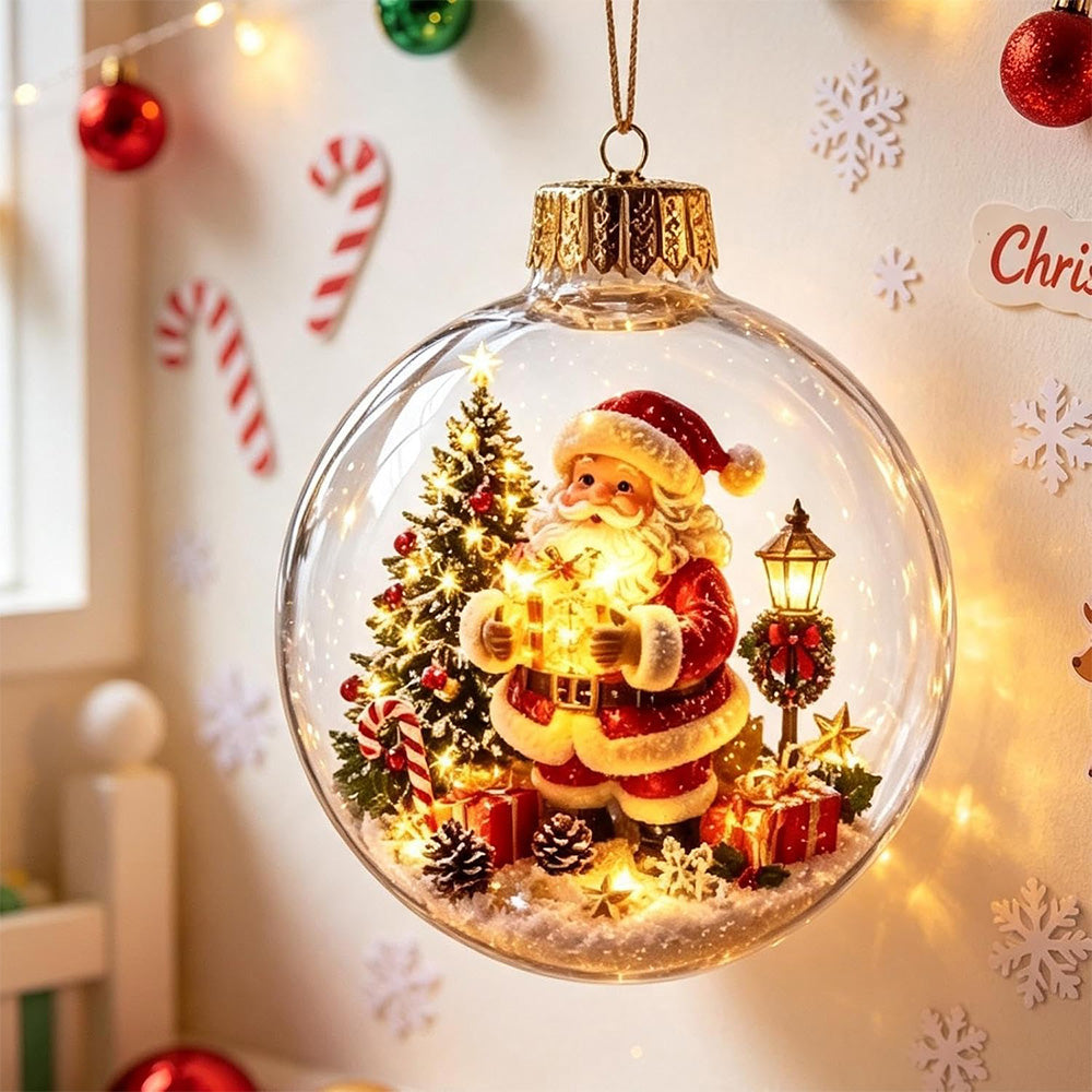 2 Pack 8cm Clear Plastic Fillable Christmas Ball Ornaments - Santa