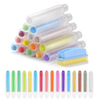 16PCS Dustless Washable Chalk Set with Eraser Non-Toxic for Drawing & Doodling