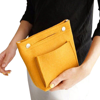 Women Organizer Bag Purse Insert Bag Felt Multi Pocket Travel Insert Organizer Handbag -Yellow
