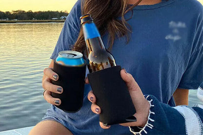 50Pcs Black Blank Can Cooler Sleeves Collapsible Plain Drink Holder Skinny Drink Insulated Sleeve