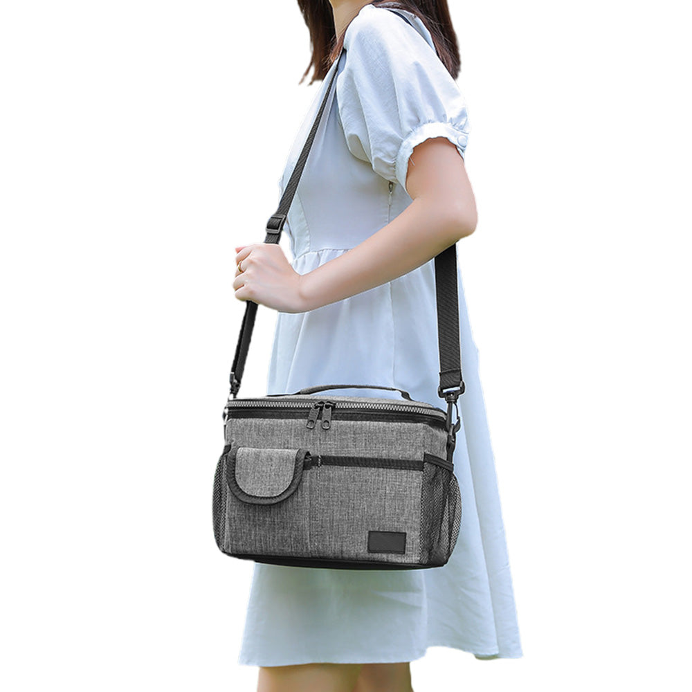 Insulated Lunch Bag Large Capacity with Shoulder Strap-Grey