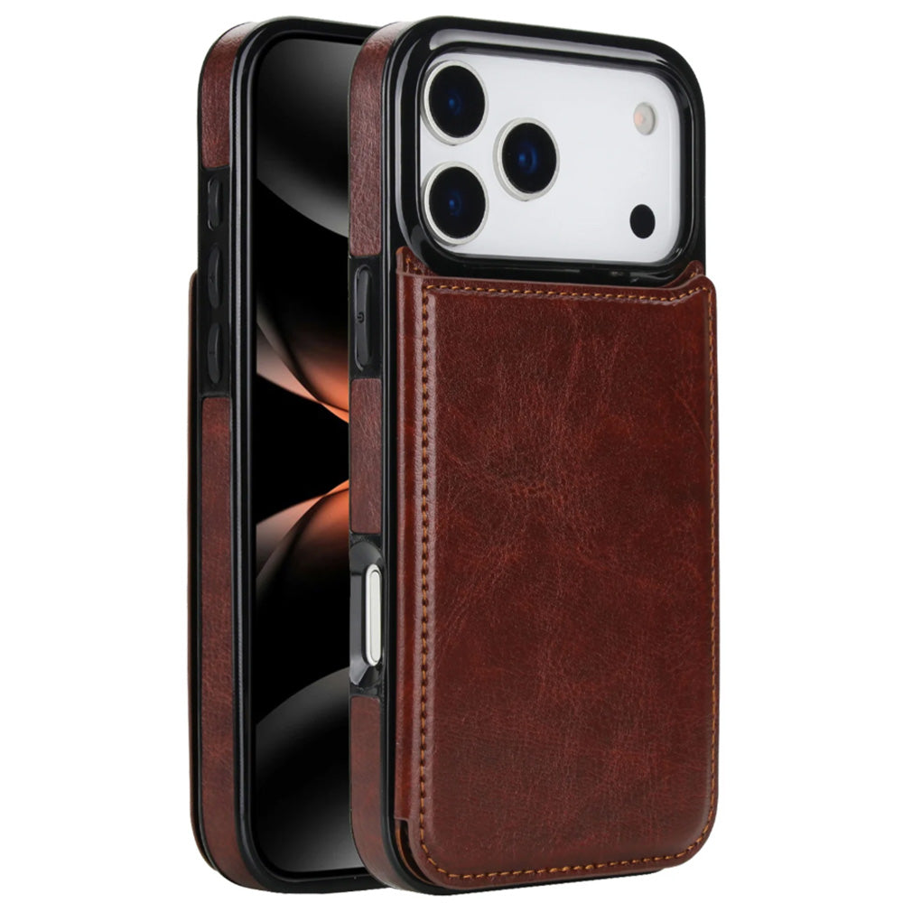Leather Wallet Case for iPhone 17 Series Double Magnetic Flip Closure Full Body Drop Protection-Black