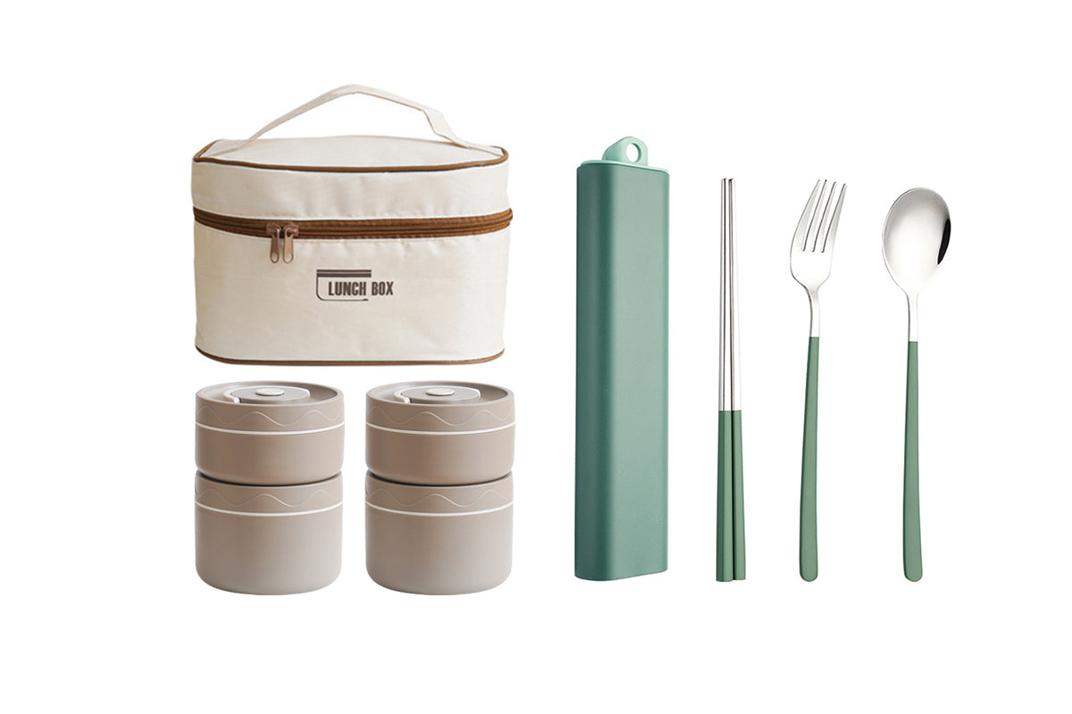 Stackable Bento Box Adult Lunch Containers Leakproof Bento Box With Lunch Bag-4 Lunch Box Set Insulation Bag 2Set Fork Chopsticks Box 3Piece Set