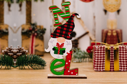 3Pcs Christmas Wooden Letter Figurine Ornaments Set with Santa Snowman Gnome Table Decoration Signs-Each of Style