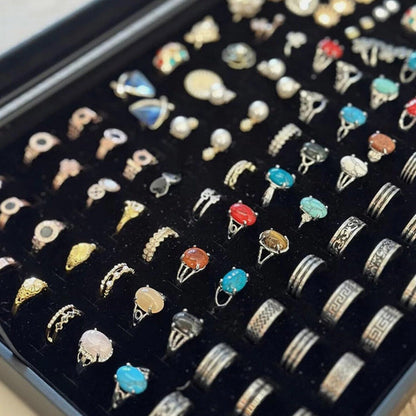 100 Slots Jewelry Ring Display Organizer Box with Glass Lid ¨C Earring and Ring Storage Tray