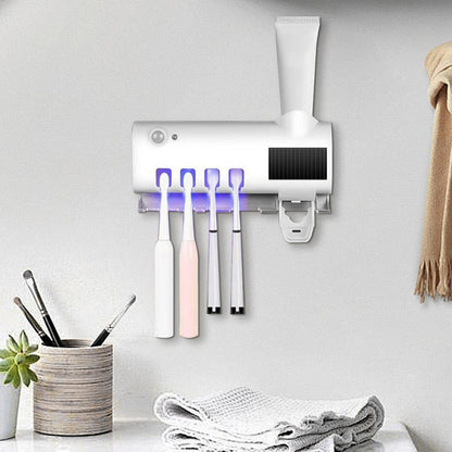 Solar Powered Automatic Toothpaste Dispenser Toothbrush Holder with UV Steriliser Squeezers