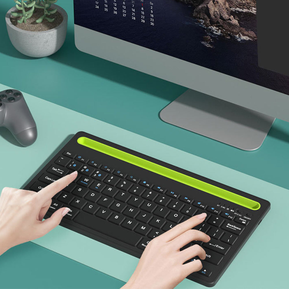 Wireless Keyboard with Phone and Tablet Stand for Windows MacOS iOS iPad-Green