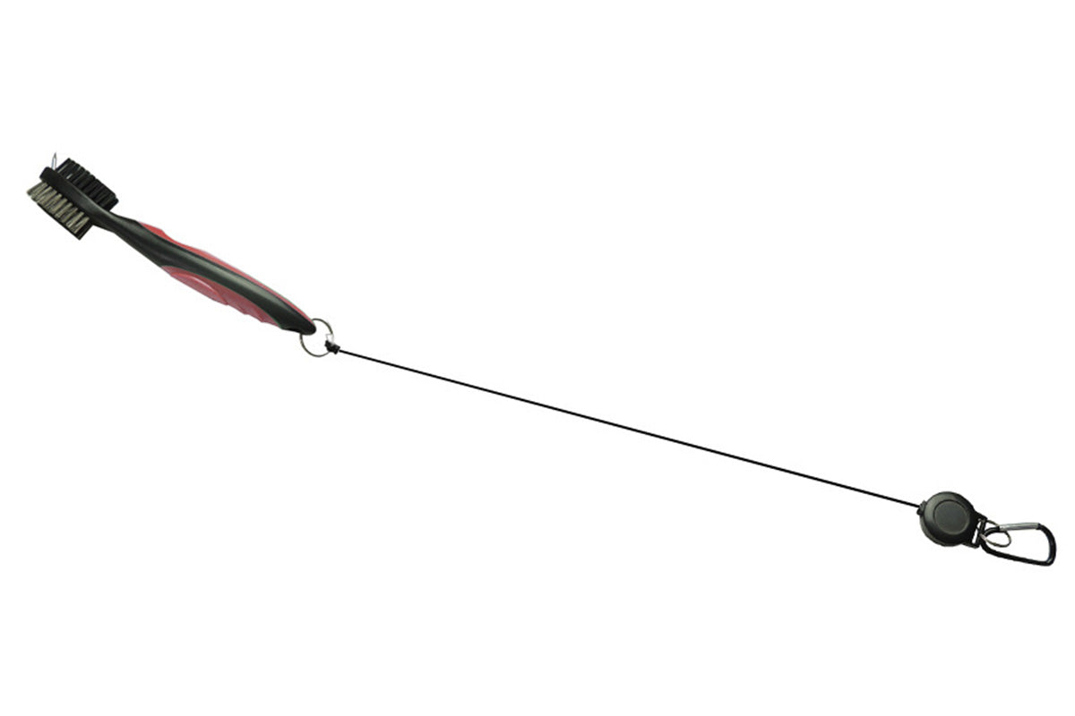 2Pcs Dual Sided Golf Club Groove Brush Tool with Retractable Carabiner -Red