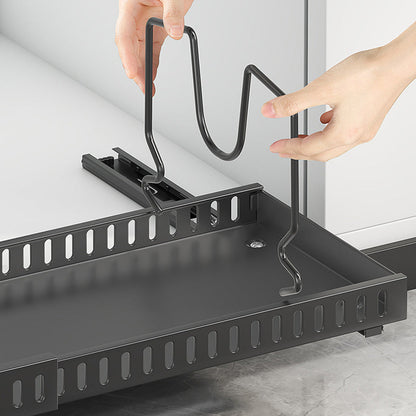 Horizontal Pull Out Organizer for Pots and Pans Sliding Storage Rack with Dividers for Kitchen Black