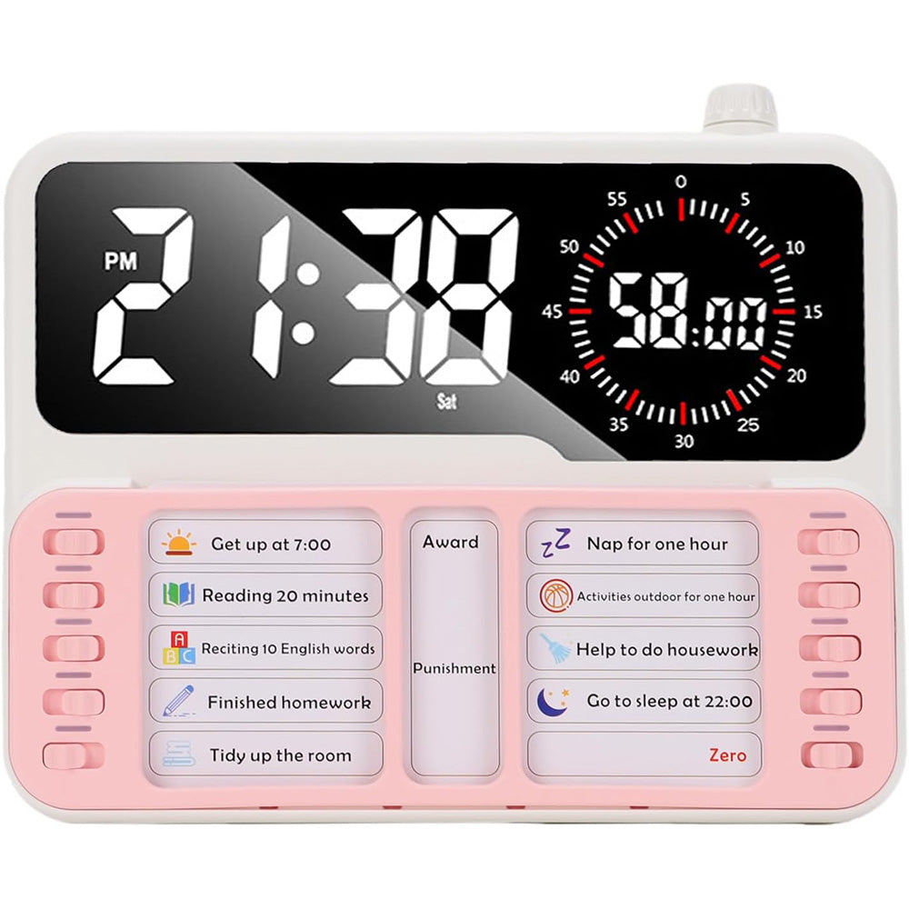 Visual Countdown Timer Clock Task Board and Pen Holder - Pink