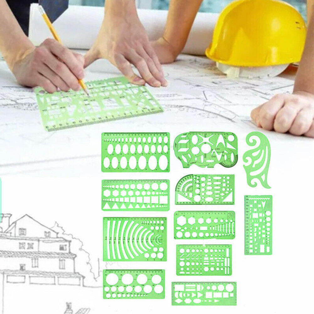 11PCS Plastic Geometric Drawing Templates Set DIY Drafting Stencils Tools