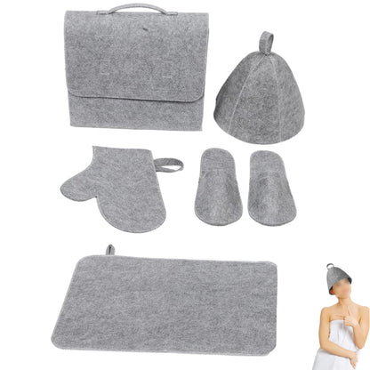 5Pcs Sauna Felt Kit with Hat and Gloves-Grey