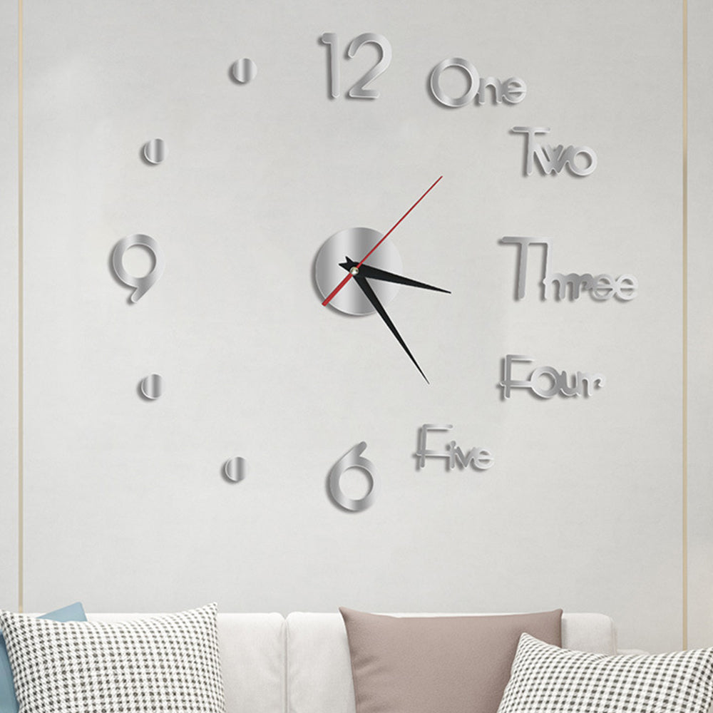 3D Wall Clock Acrylic Modern Mirror Surface DIY Clock Home Office Decor Silver