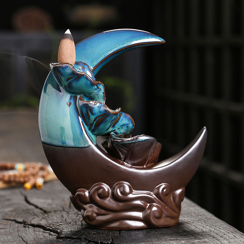 Moon Backflow Incense Holder Ceramic Waterfall Incense Burner For Home Decoration