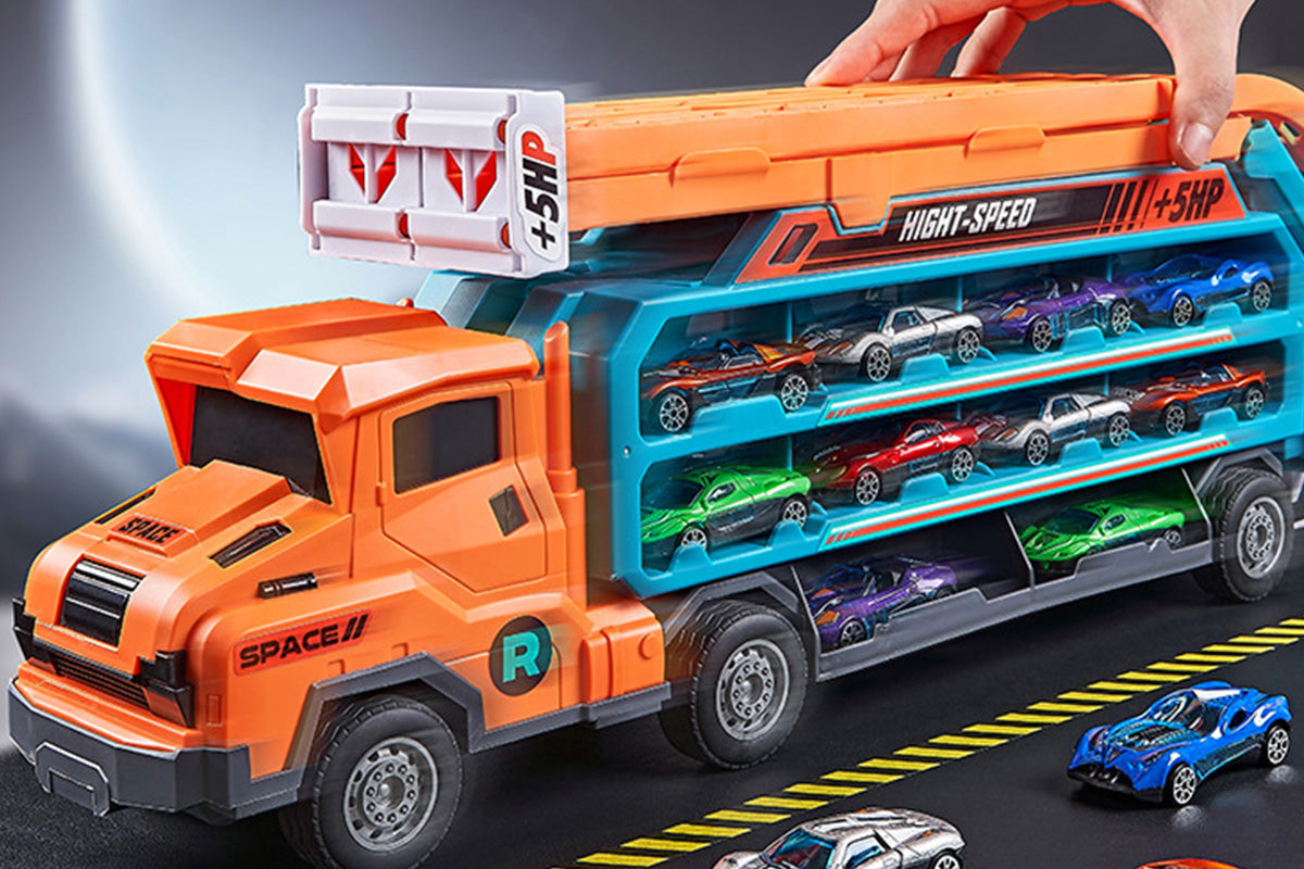 Carrier Truck Transport Car Toys Foldable 3 Layer Car Race Track Toys -Green