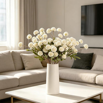 5 Pack Stem Cloth Dandelion Ball Artificial Flowers with Bendable Stems - White