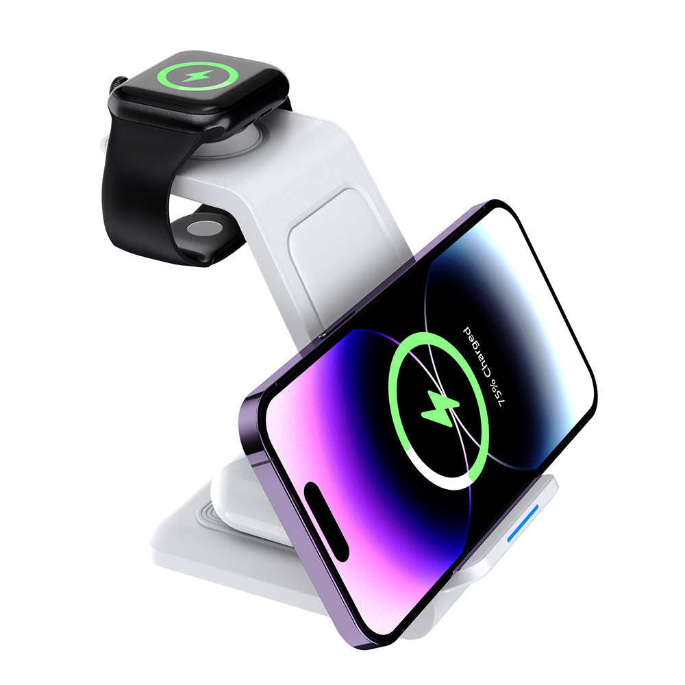 3-in-1 Wireless Charger Dock For Apple Watch Apple AirPod iPhone Charging Station White