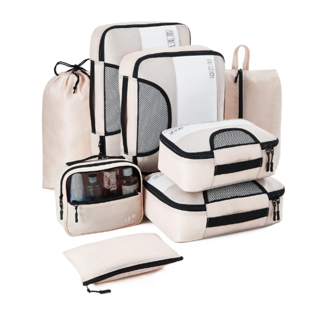8Pcs Set Travel Packing Cubes for Suitcases Luggage Organizer Bags Set Beige