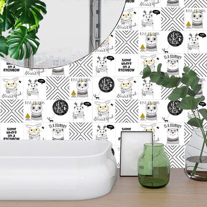 10Pcs Cartoon Animals Words Wall Stickers Water Resistant Wallpaper Removable Decal for Kitchen Bathroom -White