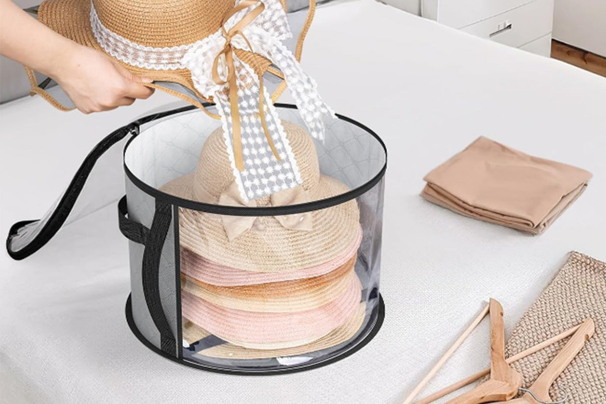 Oversized Hat Storage Bag Wide Brims Hat Case for Women Closet-Grey