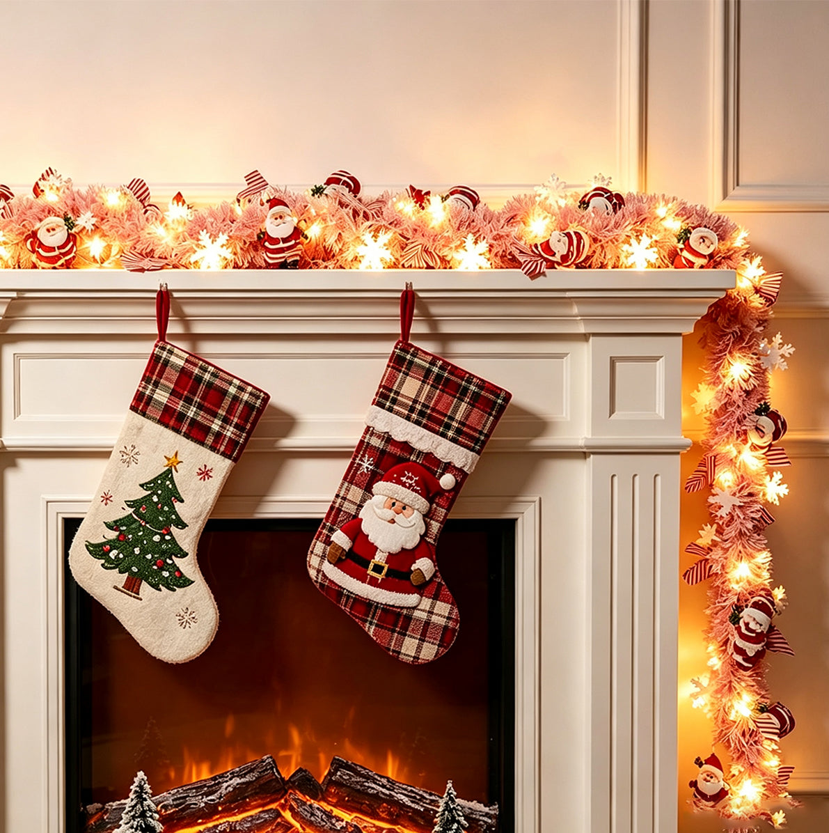 2 Pack Christmas LED String Lights LEDs Battery Powered Garland - Pink