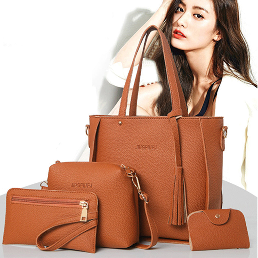 Four-Piece Women's Bag Set-Brown