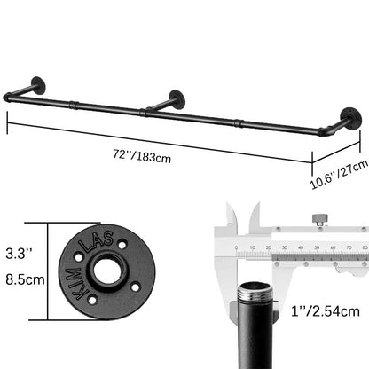 183cm Galvanized Carbon Steel Wall Mounted Clothes Rack - Black