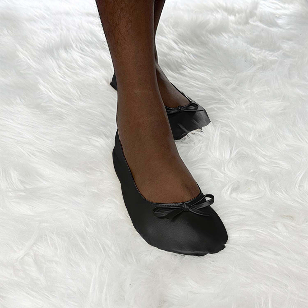 Women Foldable Indoor Ballet Flat Roll Slipper Shoes Dance Shoes Party Ball Prom-Black