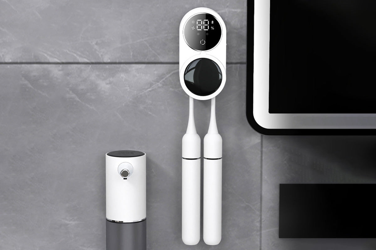 Wall Mounted Toothbrush Holder and Cleaner with Smart Light Cleaning and Fan Drying
