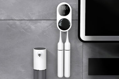 Wall Mounted Toothbrush Holder and Cleaner with Smart Light Cleaning and Fan Drying