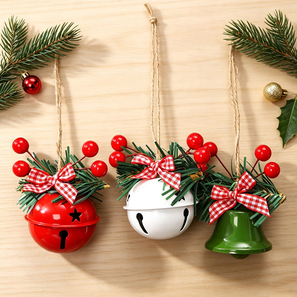 8 Pack Christmas Red Berry Bell Hanging Ornaments