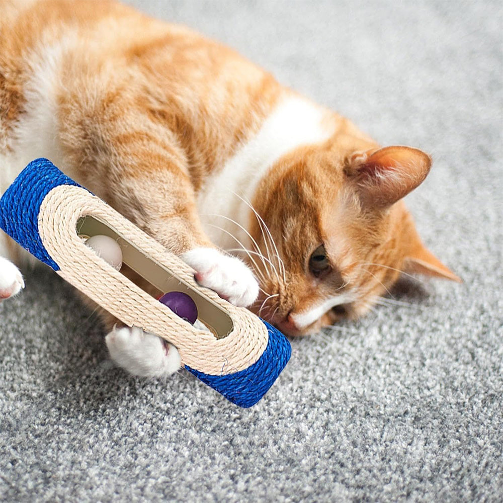 Pet Cat Kitten Kitty Rolling Sisal Scratching Post with 3 Trapped Ball Toys