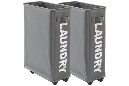 2Pcs Foldable Laundry Washing Clothes Storage Bag With Universal Wheels-Deep Gray