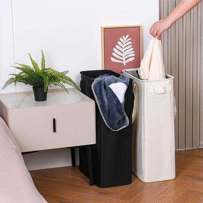 Slim Collapsible Laundry Basket with Handles for Small Spaces Beige