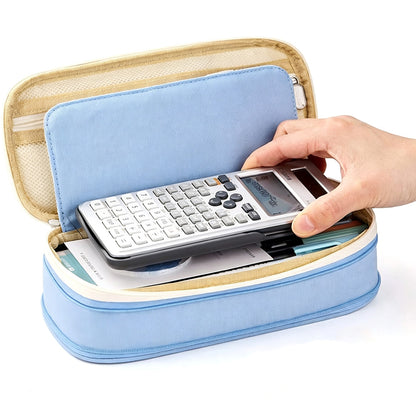 Expandable Zipper Pencil Case-Blue