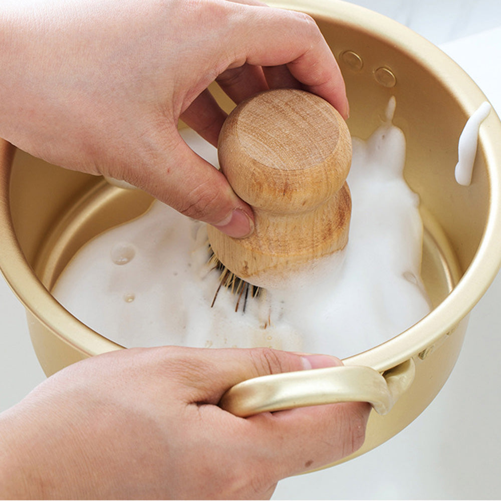 3PCS Bamboo Round Mini Dish Brushes ¨C Natural Cleaning Kitchen Scrubber Set