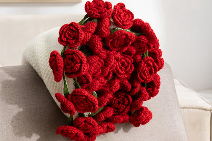 Handmade Knitted Flowers Rose Bouquet Blanket Knitted Throw Blanket -Red Camellia